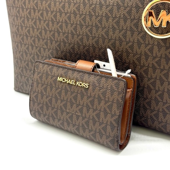 Michael Kors Sheila Large Signature Logo Tote Bag & Matching Bifold Wallet Brown - Picture 10 of 13